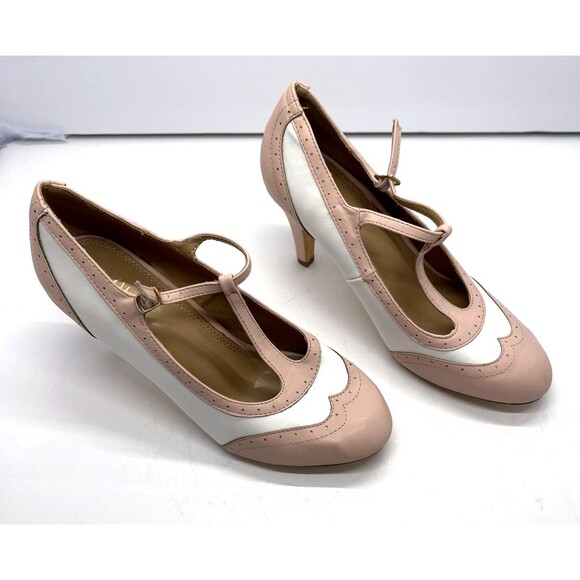 J Adams Mary Jane size 10 Kym High Heel Shoes Wing Tip Pink White 1950s Oxford - Picture 8 of 13